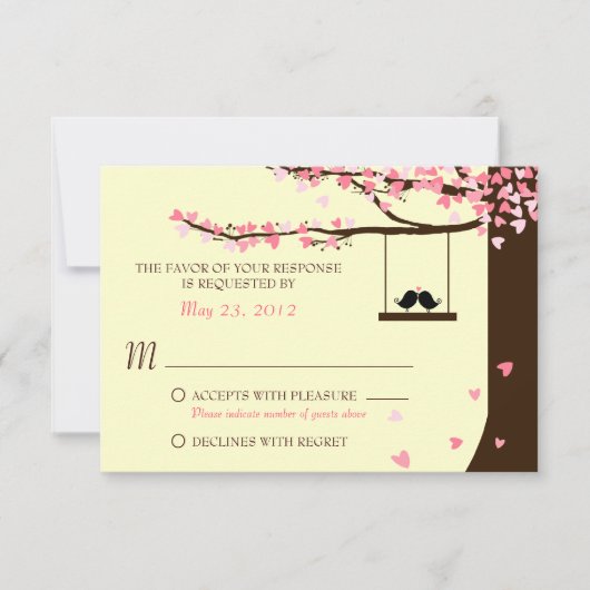 Love Birds Falling Hearts Oak Tree UAWG RSVP Karte (Vorderseite)