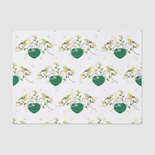 Love Birds Floral Kariert Seidenpapier (Vorderseite)