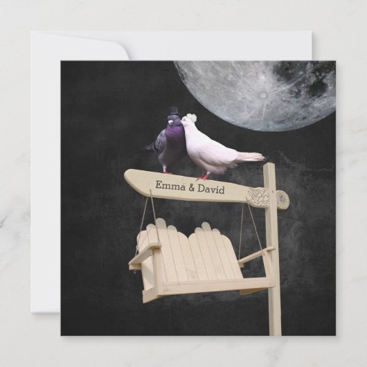 Love Birds Full Moon Night Wedding Einladungen (Vorderseite)