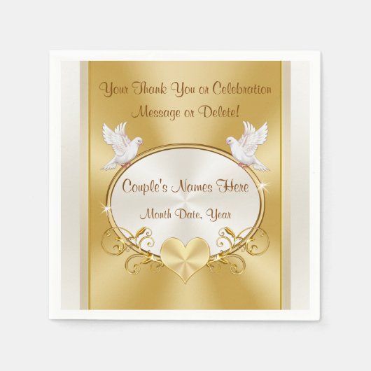 Love Birds Gold Wedding Napkins Personalisiert Serviette (Vorderseite)