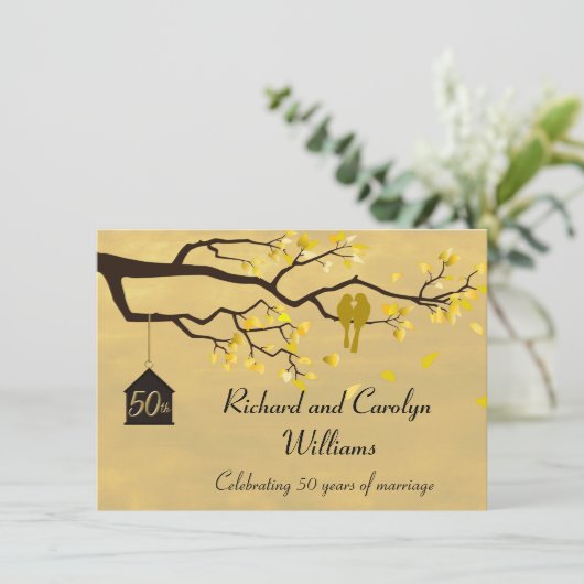 Love Birds Golden Anniversary Einladung (Stehend Vorderseite)