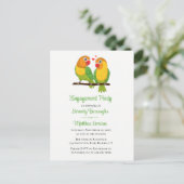 Love Birds Green Yellow Lovebird Engagement Party Einladungspostkarte (Stehend Vorderseite)