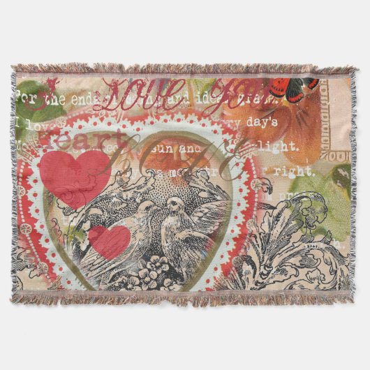 Love Birds Heart Red Art Collage Decke (Vorderseite)