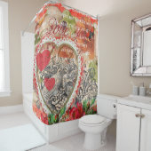 Love Birds Heart Red Art Collage Duschvorhang (Beispiel)