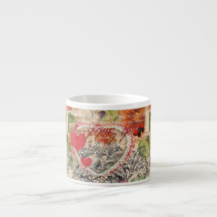 Love Birds Heart Red Art Collage Espressotasse