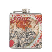 Love Birds Heart Red Art Collage Flachmann (Vorderseite)