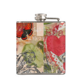 Love Birds Heart Red Art Collage Flachmann (Rückseite)