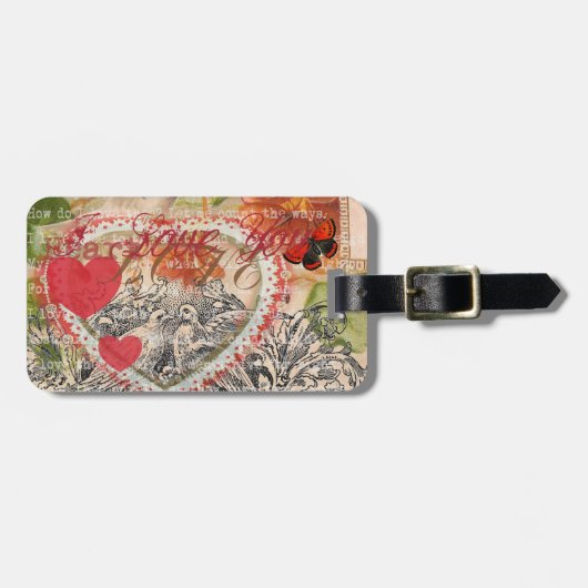 Love Birds Heart Red Art Collage Gepäckanhänger (Vorderseite horizontal)