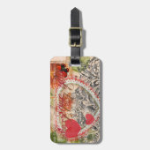 Love Birds Heart Red Art Collage Gepäckanhänger (Vorderseite vertikal)