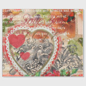 Love Birds Heart Red Art Collage Geschenkpapier (Flach)