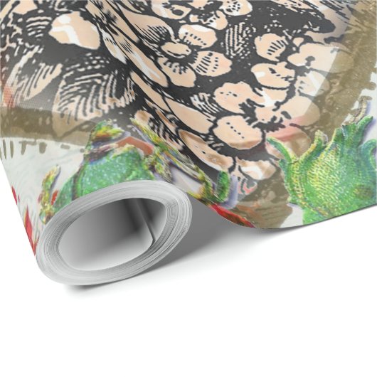 Love Birds Heart Red Art Collage Geschenkpapier (Rolleneckpunkt)