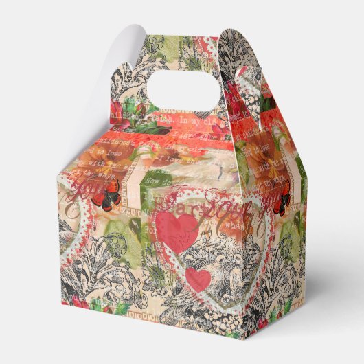 Love Birds Heart Red Art Collage Geschenkschachtel (Rückseite)