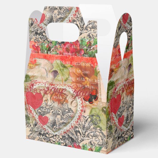 Love Birds Heart Red Art Collage Geschenkschachtel (Geöffnet)