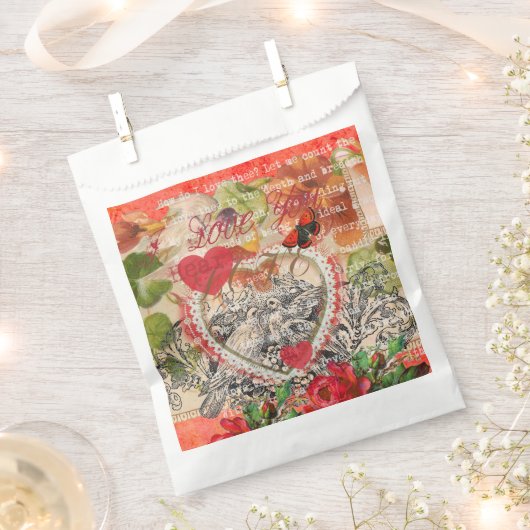 Love Birds Heart Red Art Collage Geschenktütchen (Ausgeschnitten)