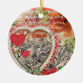 Love Birds Heart Red Art Collage Keramik Ornament (Vorne)