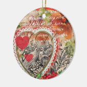 Love Birds Heart Red Art Collage Keramik Ornament (Links)