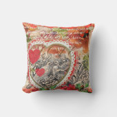 Love Birds Heart Red Art Collage Kissen (Vorderseite)