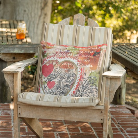 Love Birds Heart Red Art Collage Kissen (Stuhl )