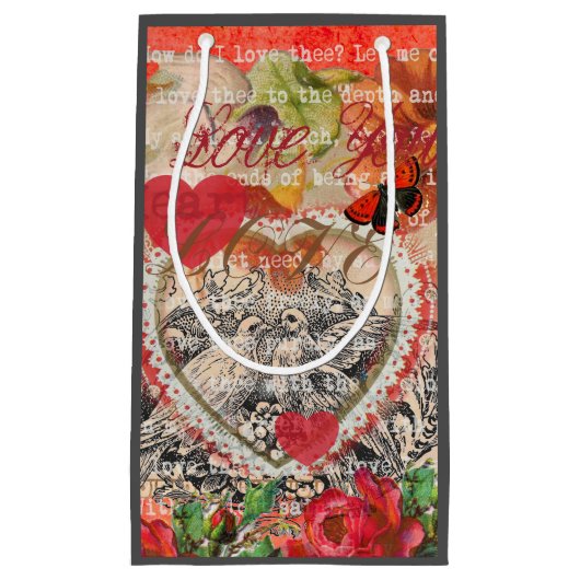 Love Birds Heart Red Art Collage Kleine Geschenktüte (Vorderseite)