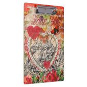 Love Birds Heart Red Art Collage Klemmbrett (Rechts)