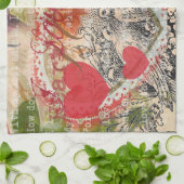 Love Birds Heart Red Art Collage Küchentuch (Gefaltet)