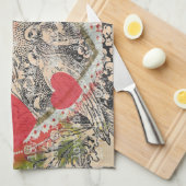 Love Birds Heart Red Art Collage Küchentuch (Viertel Falte)
