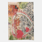 Love Birds Heart Red Art Collage Küchentuch (Vertikal)