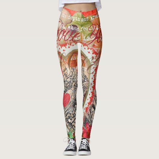 Love Birds Heart Red Art Collage Leggings (Vorderseite)