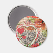 Love Birds Heart Red Art Collage Magnet (Vorderseite/Rückseite)