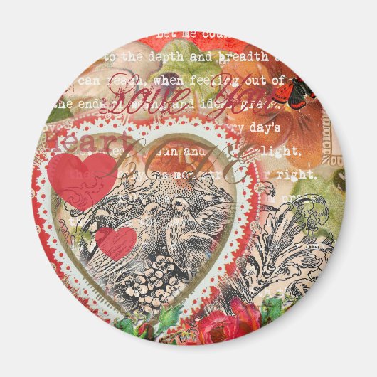 Love Birds Heart Red Art Collage Magnet (Vorne)