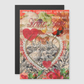 Love Birds Heart Red Art Collage Magnetkarte (Vorne/Hinten)