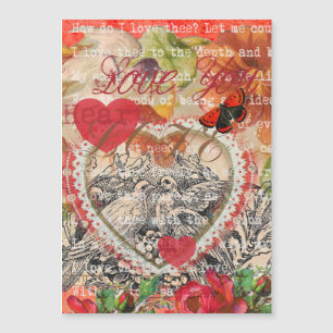 Love Birds Heart Red Art Collage Magnetkarte