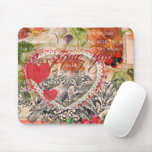 Love Birds Heart Red Art Collage Mousepad (Mit Mouse)