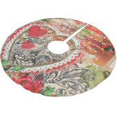 Love Birds Heart Red Art Collage Polyester Weihnachtsbaumdecke (Schrägansicht)