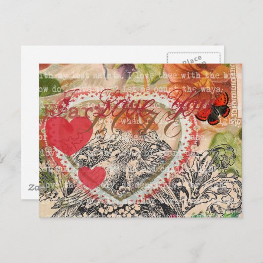 Love Birds Heart Red Art Collage Postkarte (Vorne/Hinten)
