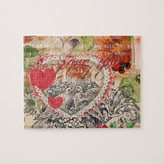 Love Birds Heart Red Art Collage Puzzle (Horizontal)