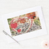 Love Birds Heart Red Art Collage Rechteckiger Aufkleber (Umschlag)