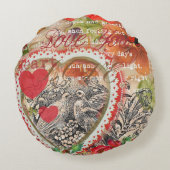 Love Birds Heart Red Art Collage Rundes Kissen (Rückseite)