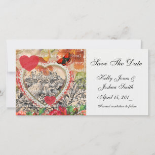 Love Birds Heart Red Art Collage Save The Date