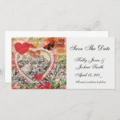 Love Birds Heart Red Art Collage Save The Date (Vorne/Hinten)
