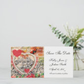 Love Birds Heart Red Art Collage Save The Date (Stehend Vorderseite)