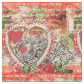 Love Birds Heart Red Art Collage Stoff (Nahaufnahme)