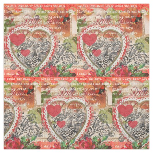 Love Birds Heart Red Art Collage Stoff (Muster)