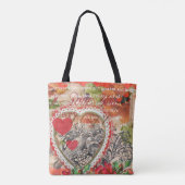 Love Birds Heart Red Art Collage Tasche (Rückseite)
