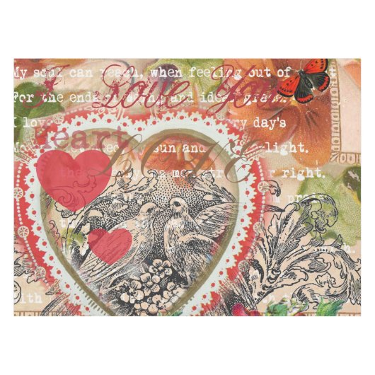 Love Birds Heart Red Art Collage Tischdecke (Vorderseite (Horizontal))