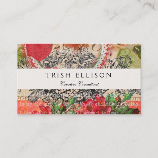 Love Birds Heart Red Art Collage Visitenkarte (Vorderseite)