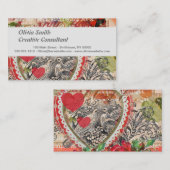 Love Birds Heart Red Art Collage Visitenkarte (Vorne/Hinten)