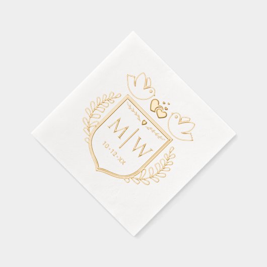 Love Birds Heart Wappen 2 Initial Wedding Monogram Servietten Mit Folie (Rechts)