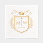 Love Birds Heart Wappen 2 Initial Wedding Monogram Servietten Mit Folie (Vorderseite)