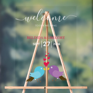 Love Birds & Hearts Wedding Willkommenszeichen Acrylschild